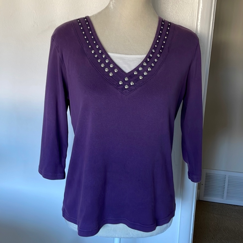 Karen Scott Purple Top. 3/4 Sleeves